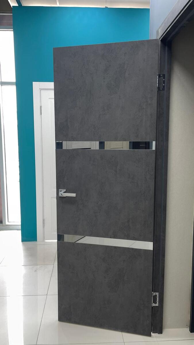 Межкомнатная дверь BRAVO Браво-2.55 Slate Art Экошпон стекло Mirox Grey
