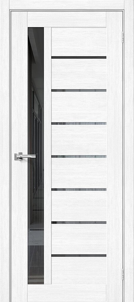 Межкомнатная дверь BRAVO Браво-27 Snow Melinga/Mirox Grey Экошпон стекло Mirox Grey