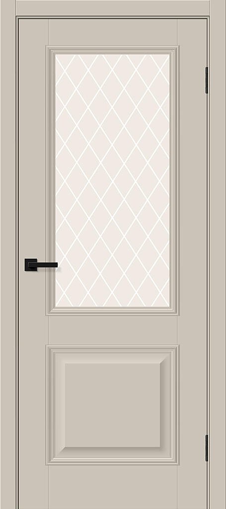 Межкомнатная дверь BRAVO Классик-13 Cream Silk ПЭТ стекло White Сrystal