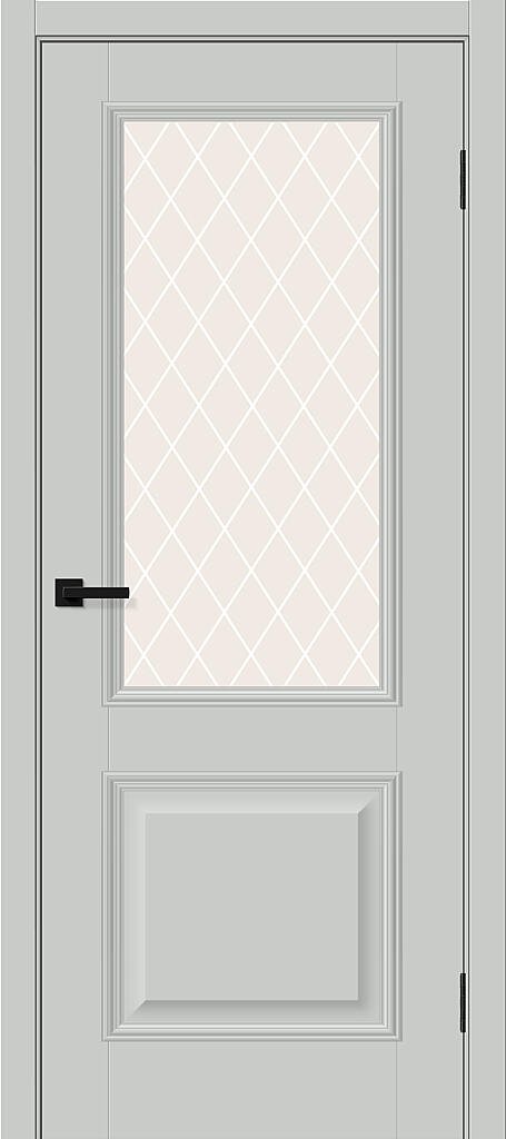 Межкомнатная дверь BRAVO Классик-13 Grey Silk ПЭТ стекло White Сrystal