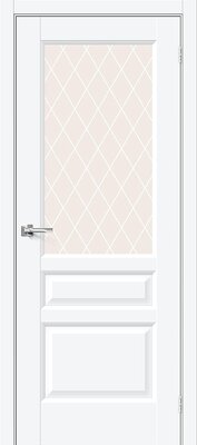 Межкомнатная дверь BRAVO Неоклассик-35 White Silk ПЭТ стекло White Сrystal