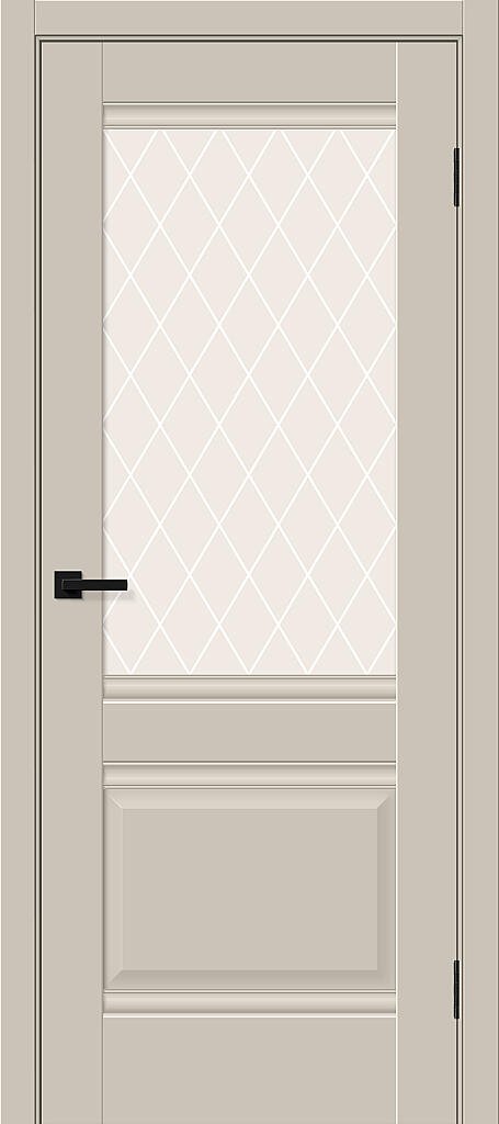 Межкомнатная дверь BRAVO Прима-3 Cream Silk ПЭТ стекло White Сrystal