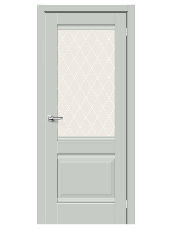 Межкомнатная дверь BRAVO Прима-3 Grey Matt Эмалит стекло White Сrystal