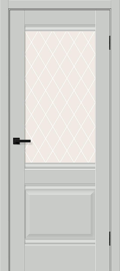 Межкомнатная дверь BRAVO Прима-3 Grey Silk ПЭТ стекло White Сrystal