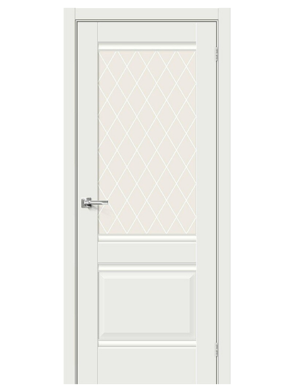 Межкомнатная дверь BRAVO Прима-3 White Matt Эмалит стекло White Сrystal