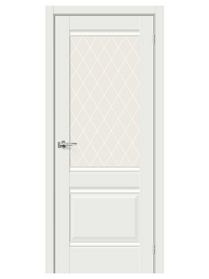 Межкомнатная дверь BRAVO Прима-3 White Matt Эмалит стекло White Сrystal