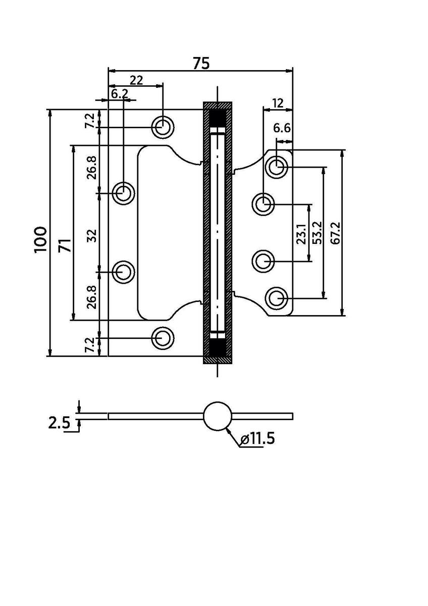 Петля накладная без врезки B020-U 100X75X2.5-2BB-1CM (кофе)