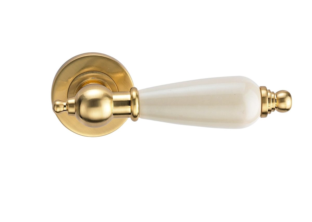 Ручка REDONDO S. GOLD (на круглой розетке, керамика слоновая кость, матовое золото)