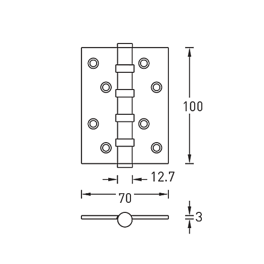 Универсальная петля врезная латунная A010-C 100X70X3-4BB-1BL (Матовый черный)