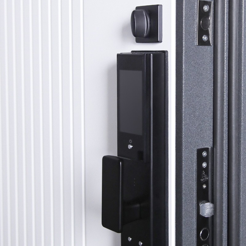 Входная дверь АСД "Беркут" (биометрический замок Smart lock DZ 888) Букле графит/Бетон светлый