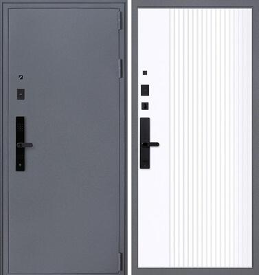 Входная дверь АСД "Беркут" (биометрический замок Smart lock R06) Букле графит/Бетон светлый