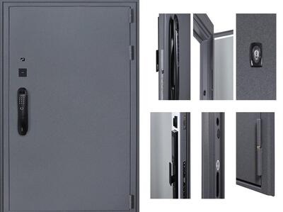 Входная дверь АСД "Беркут" с зеркалом (биометрический замок Smart lock DZ 888) Букле графит/Матовый белый