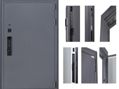 Входная дверь АСД "Беркут" с зеркалом (биометрический замок Smart lock К06) Букле графит/Матовый белый
