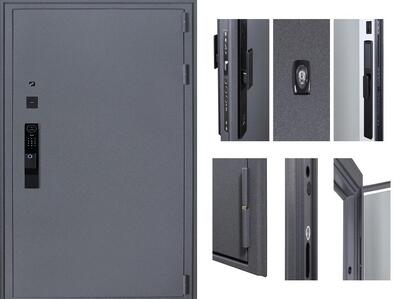 Входная дверь АСД "Беркут" с зеркалом (биометрический замок Smart lock Y12) Букле графит/Матовый белый