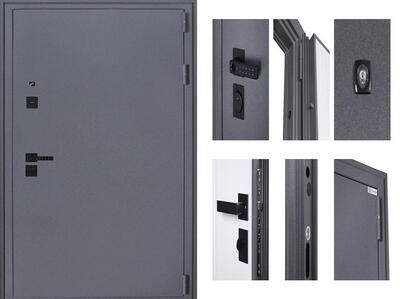 Входная дверь АСД "Беркут" (умная электронная дверная ручка с отпечатком пальца Smart lock T888 Черная) Букле графит/Дуб галиф натуральный