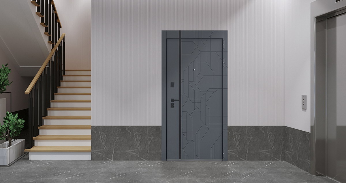 Входная дверь АСД "Forest" (биометрический замок Smart lock Y23) Муар чёрный/Чёрный