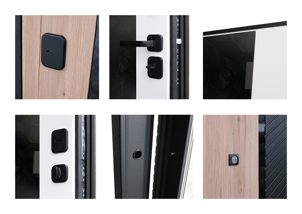 Входная дверь АСД "Фрегат" с зеркалом (биометрический замок Smart lock DZ 888) Муар черный/Белый матовый