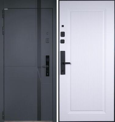 Входная дверь АСД «Голиаф» (биометрический замок Smart lock R06) Муар серый/Белый матовый