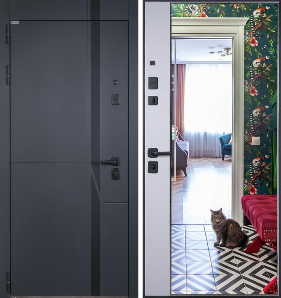Входная дверь АСД &laquo;Голиаф&raquo; с зеркалом (биометрический Smart lock замок Y12) Муар серый/Белый матовый