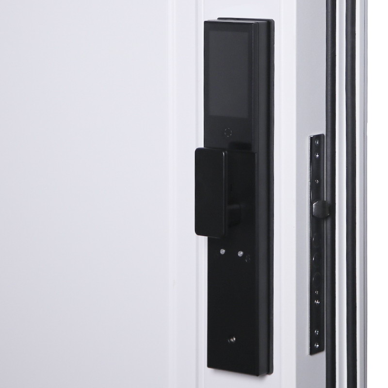 Входная дверь АСД "Горизонт" (биометрический замок Smart lock DZ 888) Муар белый/Белый матовый