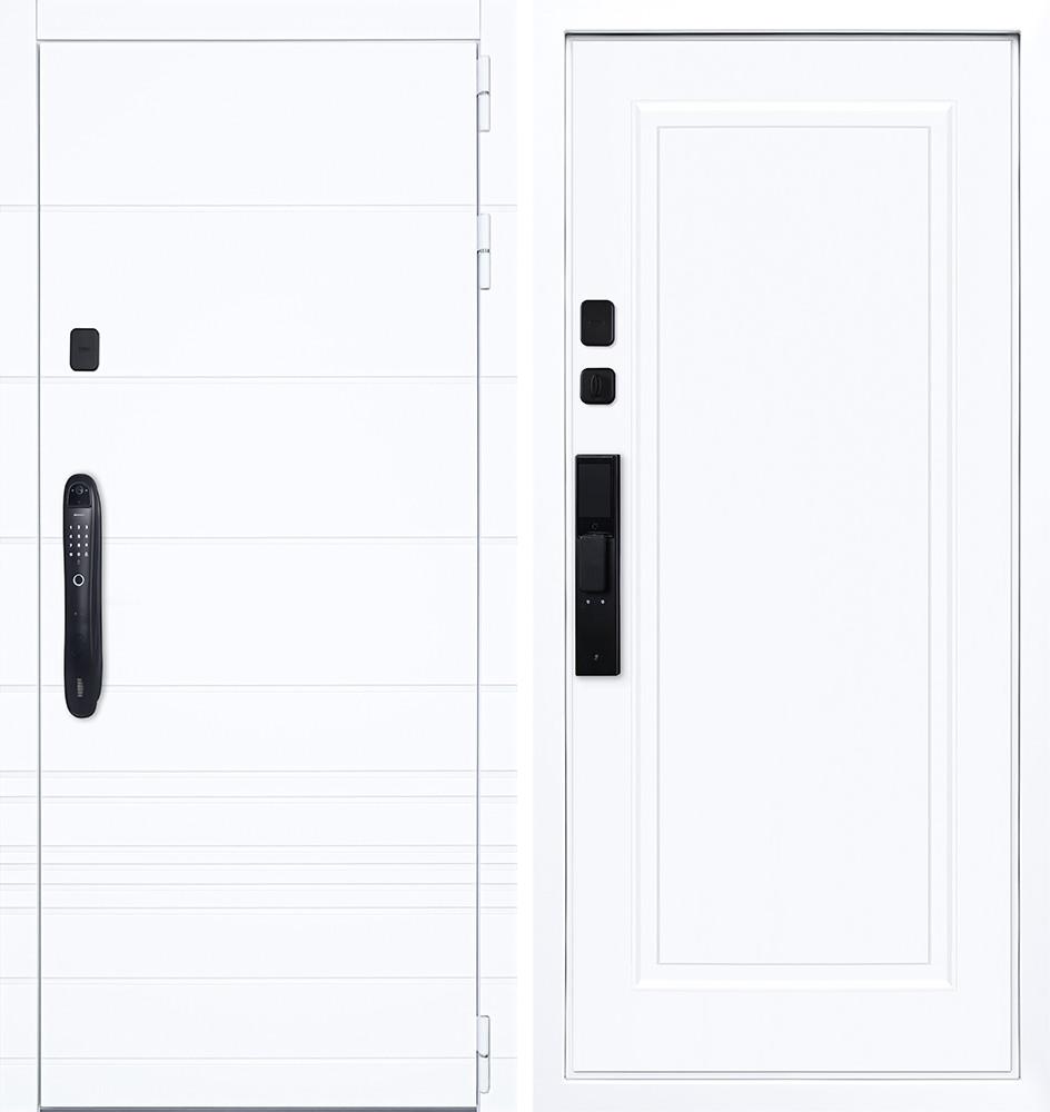 Входная дверь АСД "Горизонт" (биометрический замок Smart lock DZ 888) Муар белый/Белый матовый