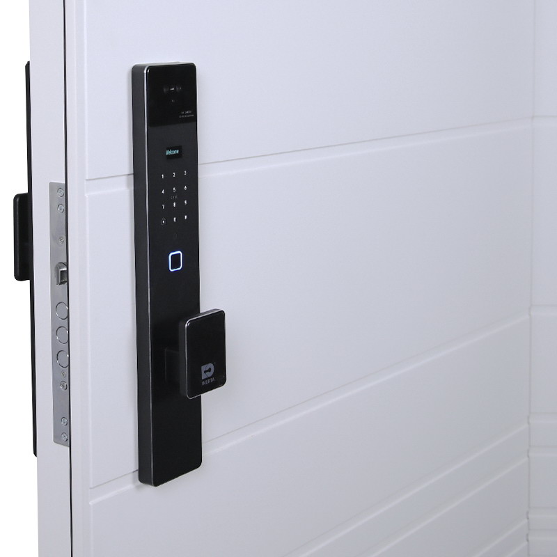 Входная дверь АСД "Горизонт" (биометрический замок Smart lock К06) Муар белый/Белый матовый