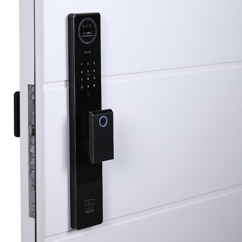 Входная дверь АСД "Горизонт" (биометрический замок Smart lock Y12) Муар белый/Белый матовый