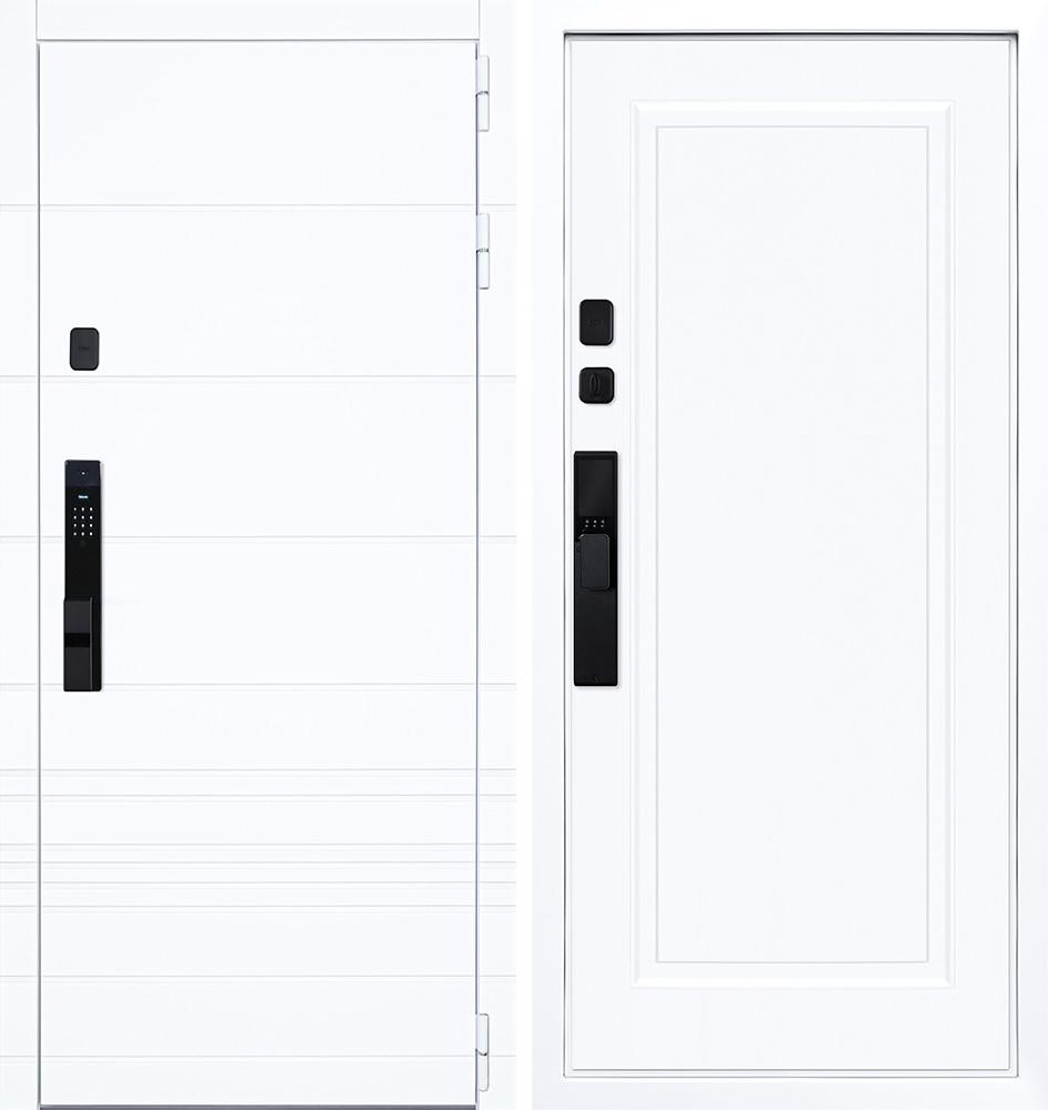 Входная дверь АСД "Горизонт" (биометрический замок Smart lock Y23) Муар белый/Белый матовый