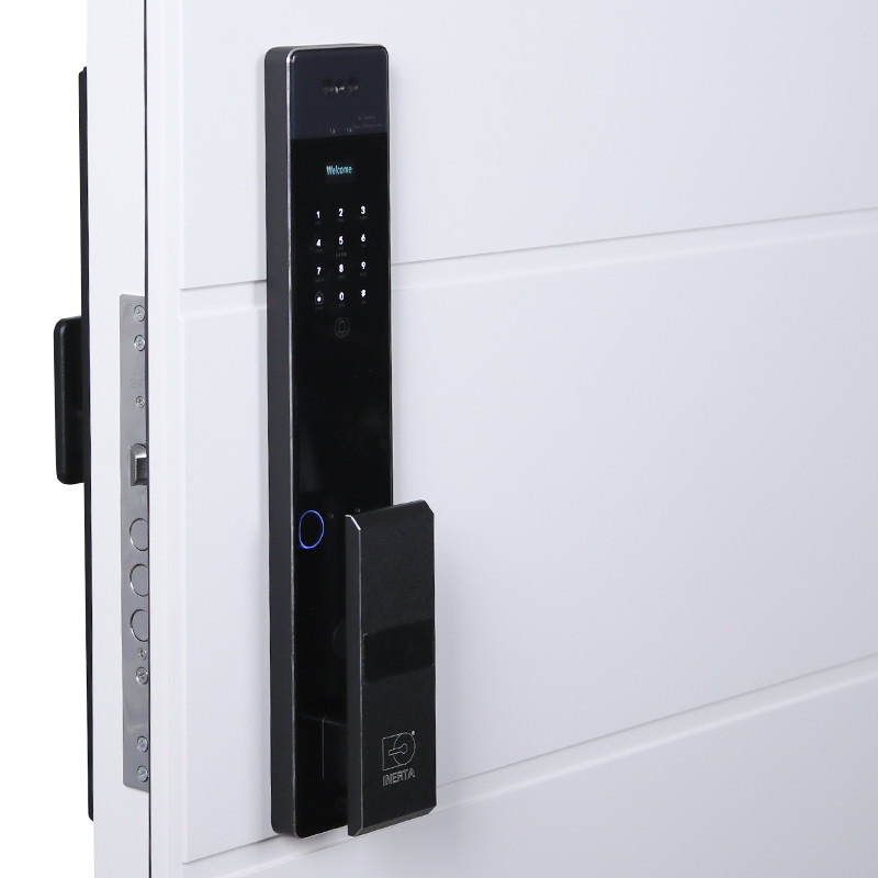 Входная дверь АСД "Горизонт" (биометрический замок Smart lock Y23) Муар белый/Белый матовый