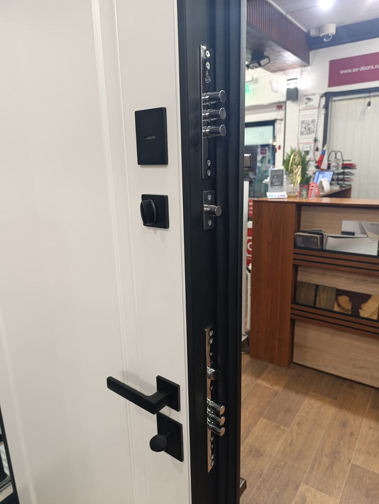Входная дверь АСД "Комфорт" с зеркалом (биометрический замок Smart lock Y12) Медный антик/Ясень белый снег