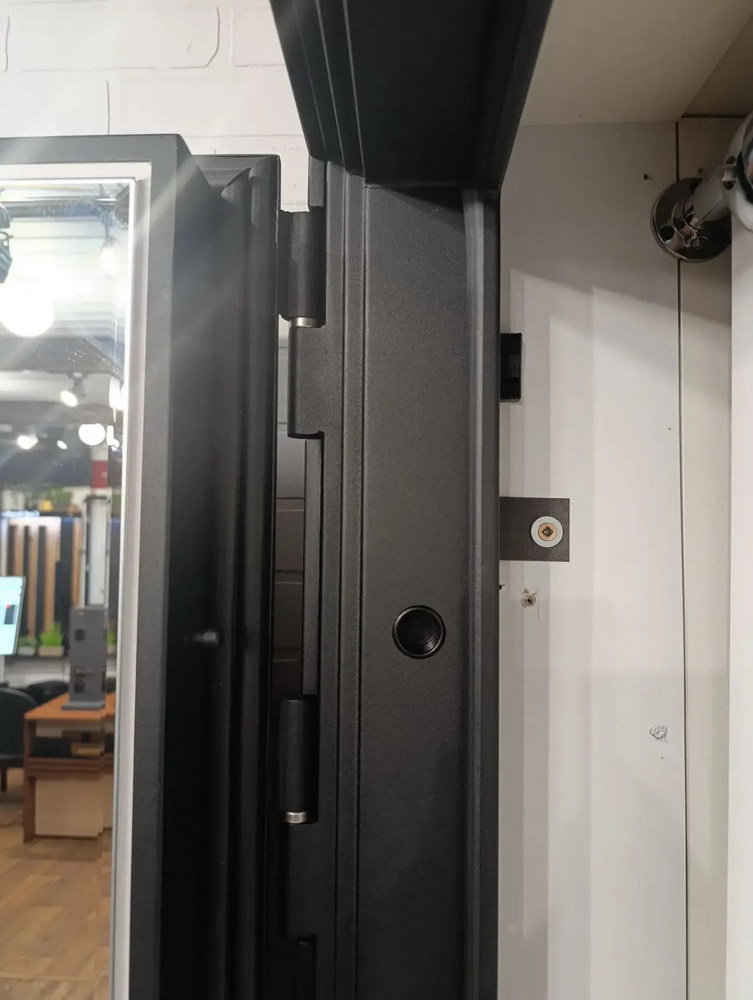 Входная дверь АСД "Life" с зеркалом (биометрический замок Smart lock DZ 888) Муар черный/Белый матовый