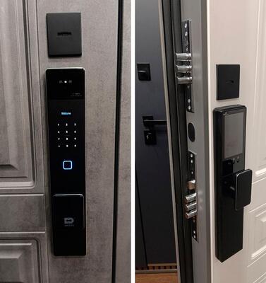 Входная дверь АСД "Лира" (биометрический замок Smart lock K06) Муар серый/Белый матовый