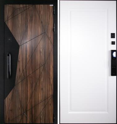 Входная дверь АСД "Сапсан" (биометрический замок Smart lock DZ 888) Муар черный/Белый матовый