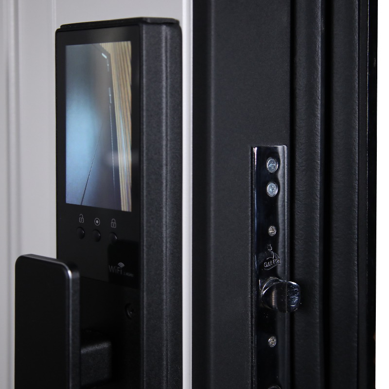 Входная дверь АСД "Сапсан" (биометрический замок Smart lock Y12) Муар черный/Белый матовый