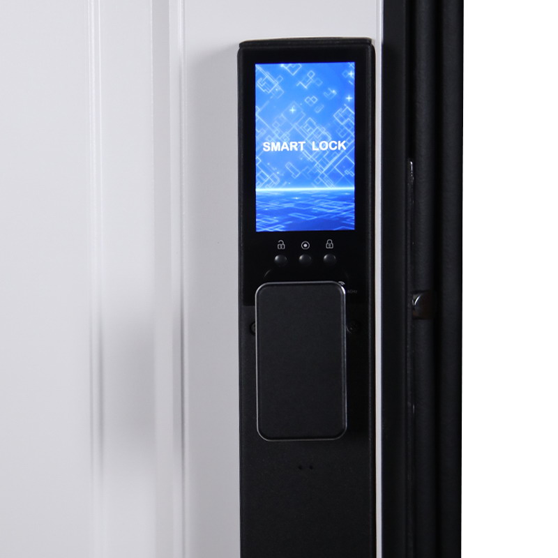 Входная дверь АСД "Сапсан" (биометрический замок Smart lock Y12) Муар черный/Белый матовый