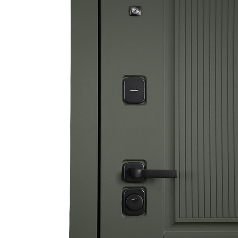 Входная дверь АСД "Scandi" с зеркалом (биометрический замок Smart lock R06) Муар черный/Белый матовый