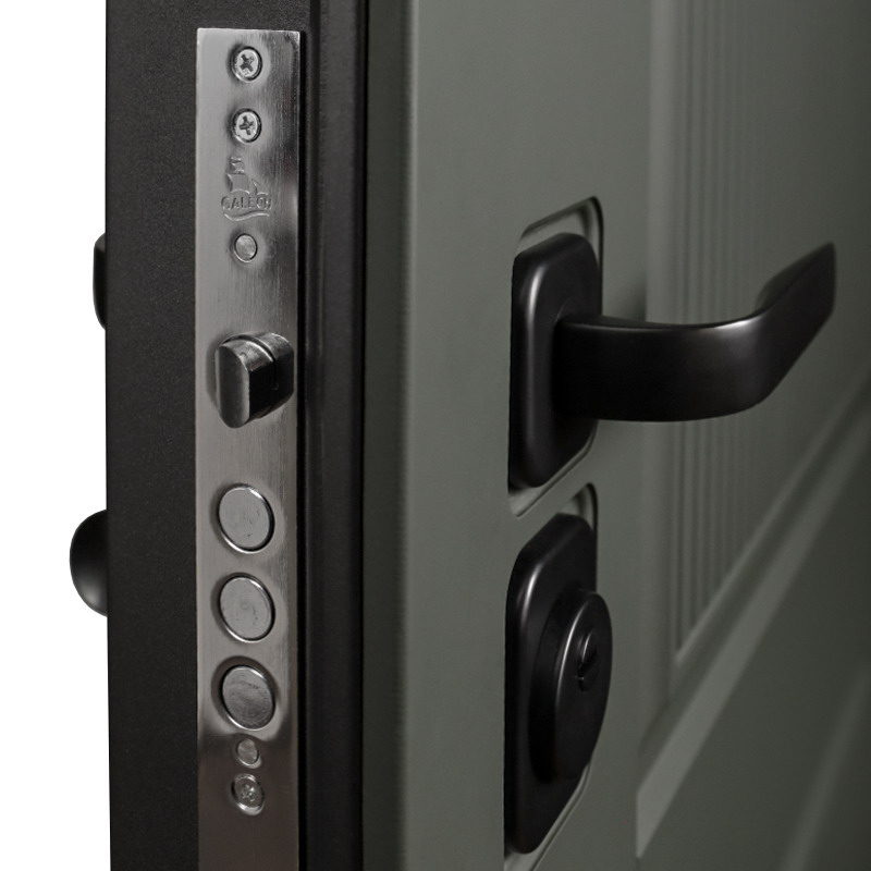 Входная дверь АСД "Scandi" с зеркалом (биометрический замок Smart lock R06) Муар черный/Белый матовый