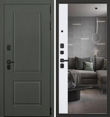 Входная дверь АСД "Scandi" с зеркалом (биометрический замок Smart lock R06) Муар черный/Белый матовый