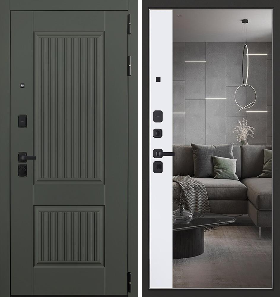 Входная дверь АСД "Scandi" с зеркалом (биометрический замок Smart lock Y23) Муар черный/Белый матовый