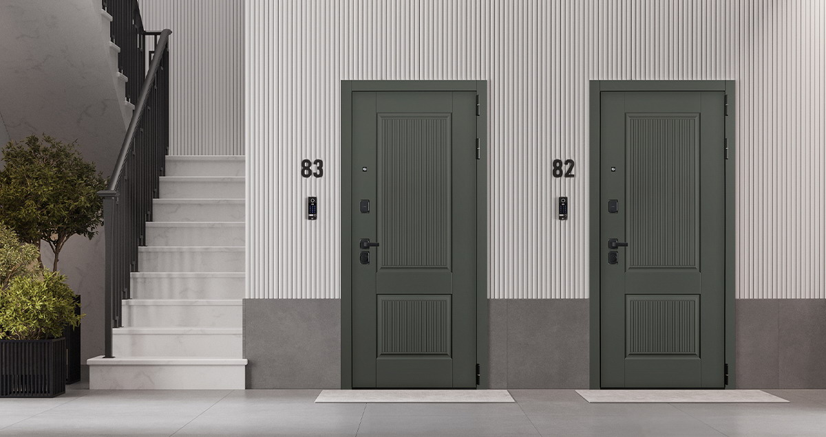 Входная дверь АСД "Scandi" с зеркалом (биометрический замок Smart lock Y23) Муар черный/Белый матовый