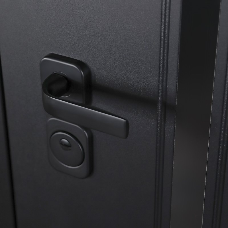 Входная дверь АСД "Solana" с зеркалом (биометрический замок Smart lock К06) Муар черный/Белый матовый