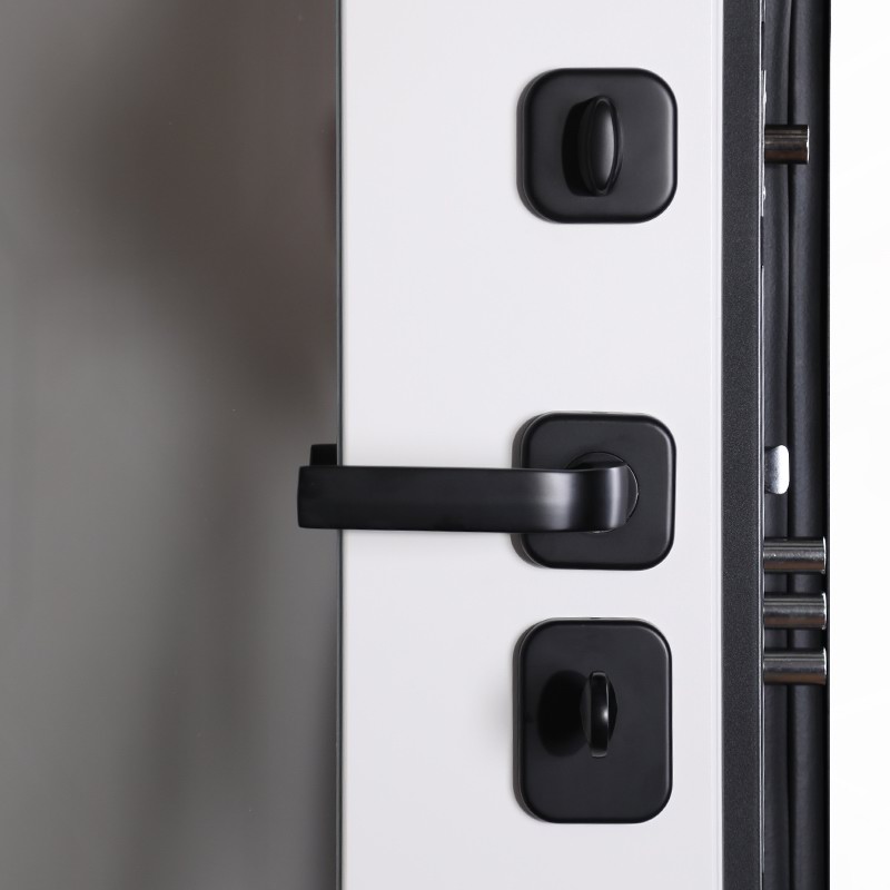 Входная дверь АСД "Solana" с зеркалом (биометрический замок Smart lock Y12) Муар черный/Белый матовый