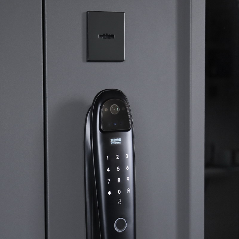 Входная дверь АСД "Trento" с окном (терморазрыв 3к) (биометрический замок Smart lock DZ 888) Муар серый/Капучино zb&nbsp;853‑2