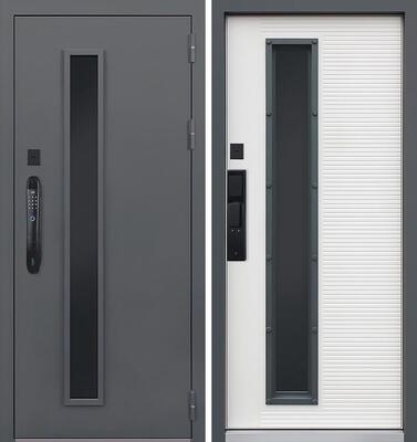 Входная дверь АСД "Trento" с окном (терморазрыв 3к) (биометрический замок Smart lock DZ 888) Муар серый/Капучино zb 853‑2