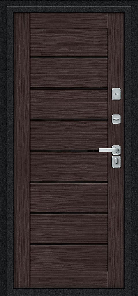 Входная дверь BRAVO Техно Д2/BChrome Букле черное/Wenge Melinga
