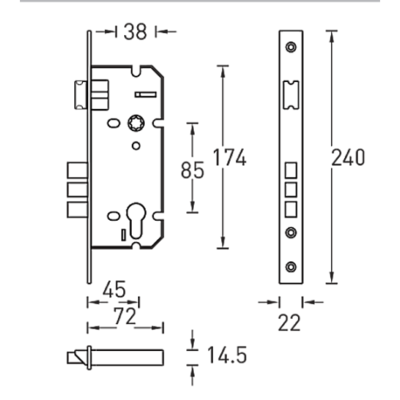 Замок врезной L01-45-70 AB/ACF, бронза/кофе
