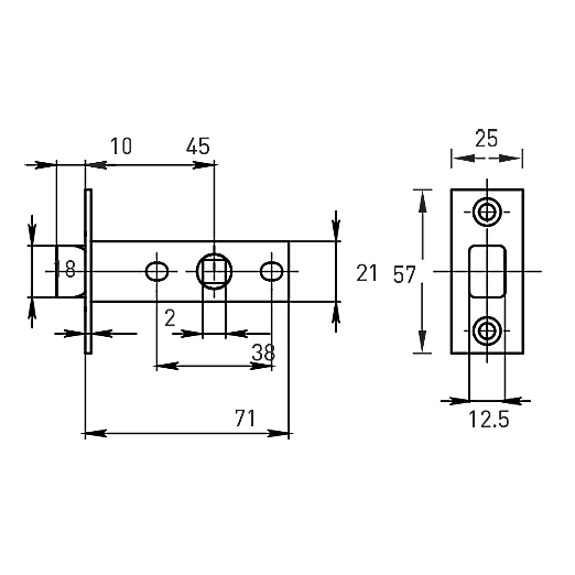 Защёлка межкомнатная LA 6-45 N, никель, металлический язычок